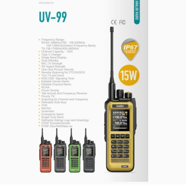 Iradio UV-99 Multicolor 15W Ham Radio Multi-bands AM FM IP67 Waterproof Two way Radio - Image 4
