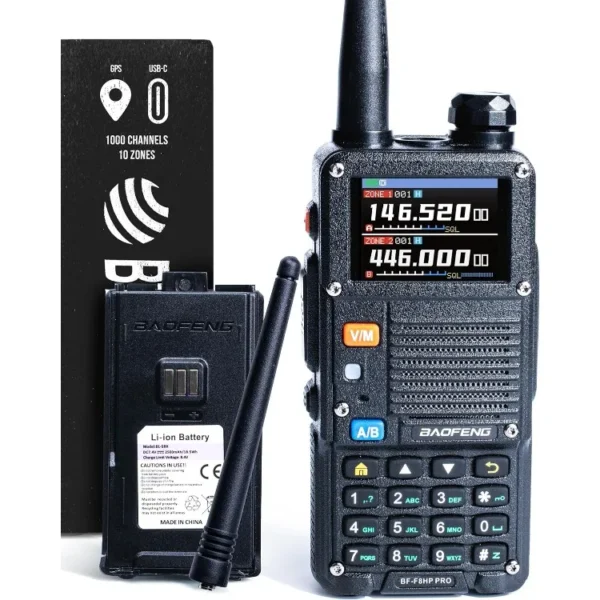 Baofeng BF-F8HP PRO (UV-5R 7th Gen) 8W Tri Band Handheld Radio GPS Aviation Band Scanner NOAA Weather Mode