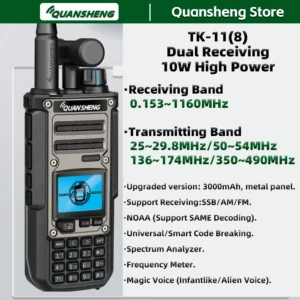 Quansheng TK11(8) Walkie Talkie 10W 3000mAh VHF UHF Dual Receive AM FM CW SSB NOAA Spectrum Analyzer Magic Voice Two Way Radio