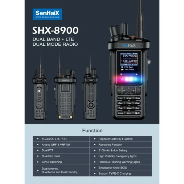  SenHaix SHX-8900 4G LTE PoC Phone Multi band VHF/UHF AM FM Bluetooth GPS Walkie Talkie - Image 3