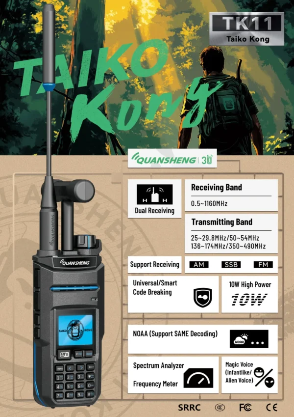 ​Quansheng TK-11 10W VHF/UHF Dual Band Radio 999CH CTCSS/DCS IP55 2500mAh Type-C NOAA Weather Alarm CE