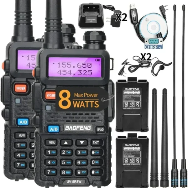 1/2PCS Baofeng UV-5R 8W Tri-Power Walkie Talkie High Power Dual Band Long Range 128 CH Portable Handheld UV 5R Ham Two Way Radio