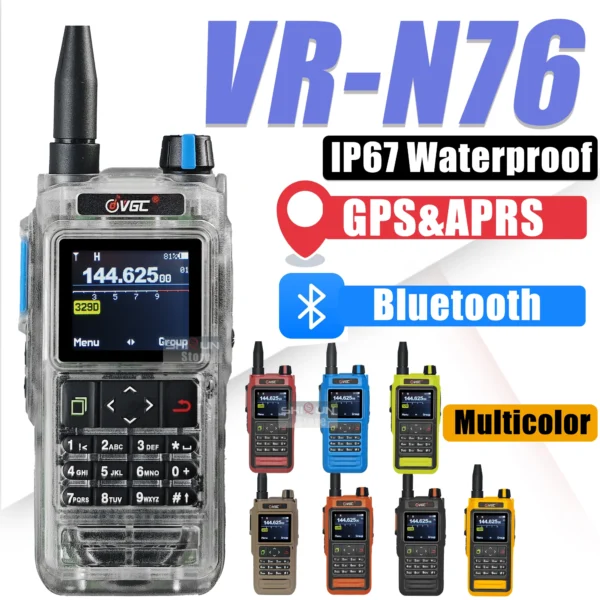 VR-N76 Walkie Talkie IP67 Waterproof Bluetooth Programming GPS APRS VHF/UHF SMS FM Type-C Charger Ham Two Way Radio For Hunting