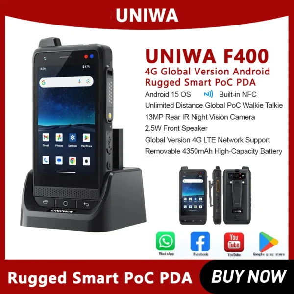 Uniwa F400 Smartphone 4-Inch Handheld Waterproof Walkie Talkie With Global Range Zello Walkie Talkie