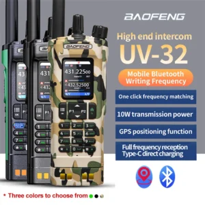 Camouflage BAOFENG UV32 GPS 10W Multi Band Programming Wireless Copy Frequency NOAA Long Range 2-Ways Radio Camping UV-32 Walkie Talkie