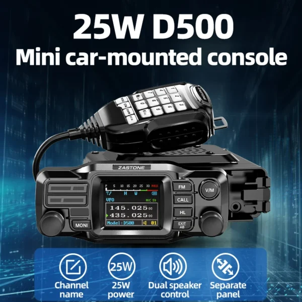ZASTONE 25W Car Walkie Talkie dual-band Mini Car Radio Split mobile Radio VHF UHF Detachable Panel Transceiver Amateur Station Radio - Image 3