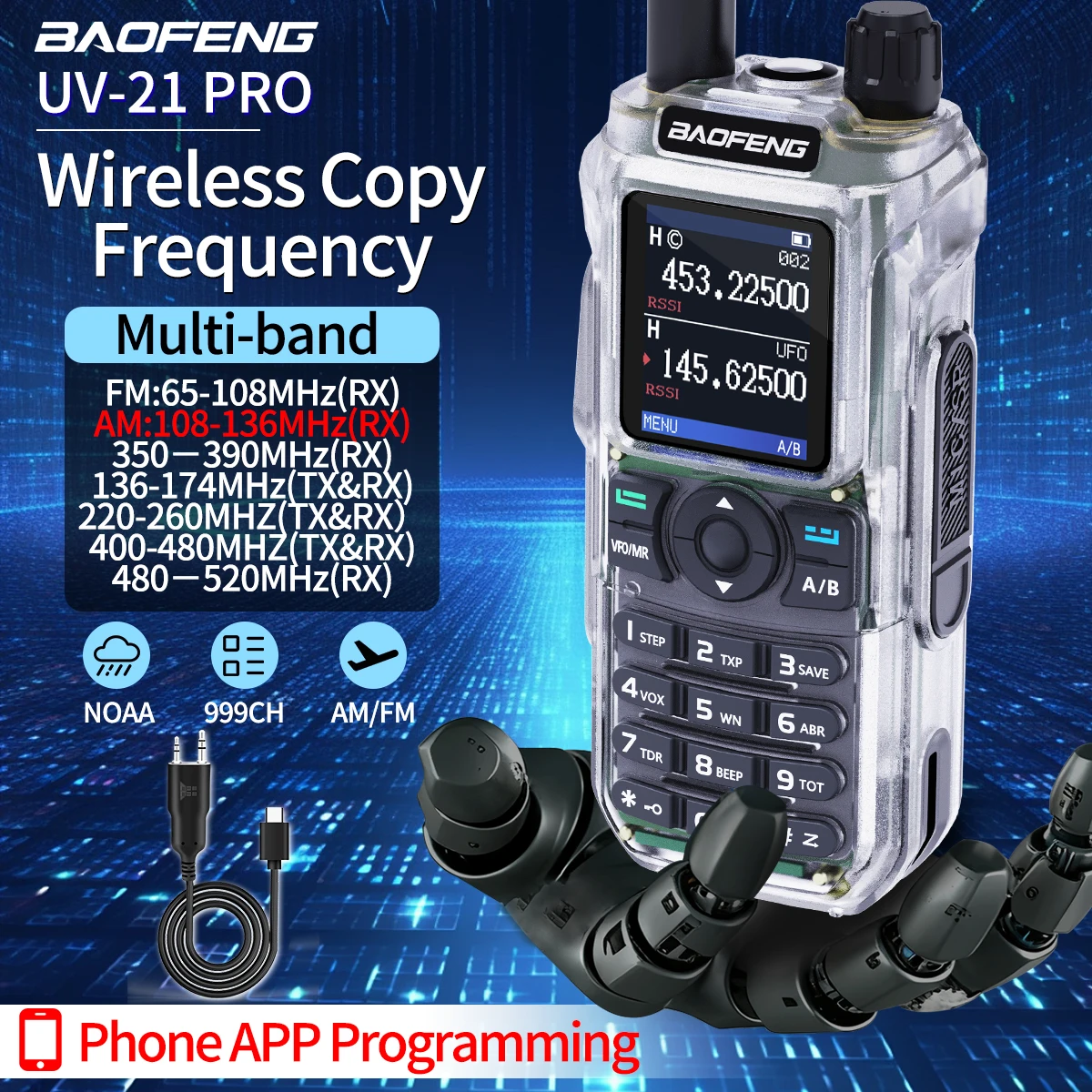 Baofeng UV-21 Pro Walkie Talkie | Wireless Copy Frequency NOAA Multi Band Ham Radio