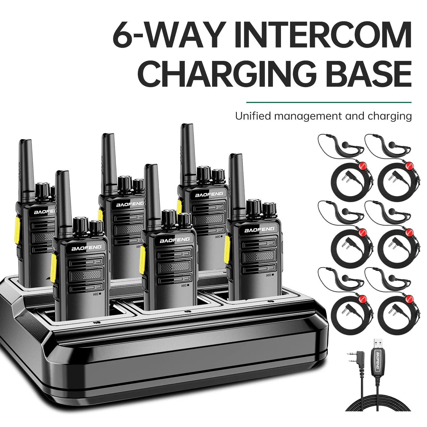 Six ways Charger and Baofeng BD-V12B GMSK Digital Walkie Talkie with Encrypted Call & Active Noise Reduction