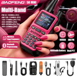 Newest Baofeng 5Rmini Walkie-Talkie Bluetooth Programming Aviation Receiver Dual PTT Transmitter