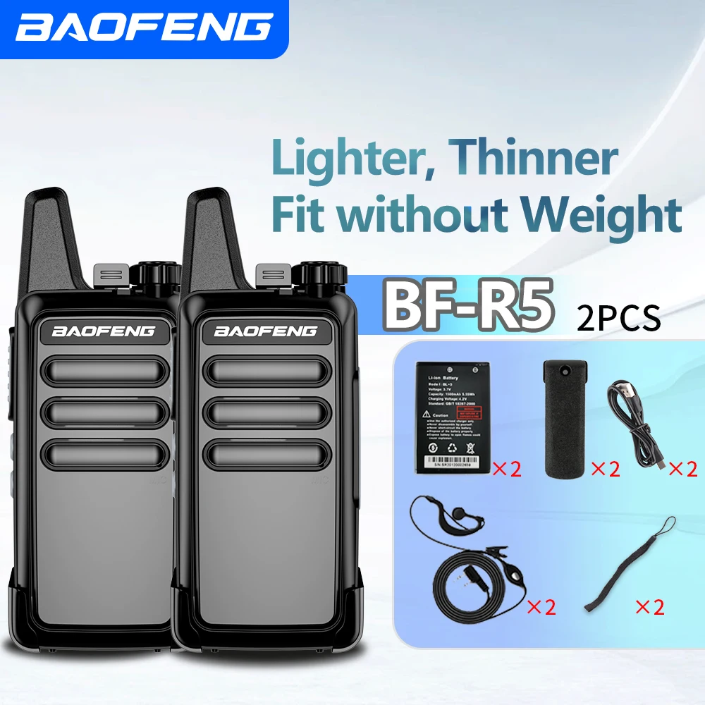Baofeng BF-R5 Mini Portable Slim Handheld Radio 5W Long Range Two-Way Transceiver USB Rechargeable with VOX