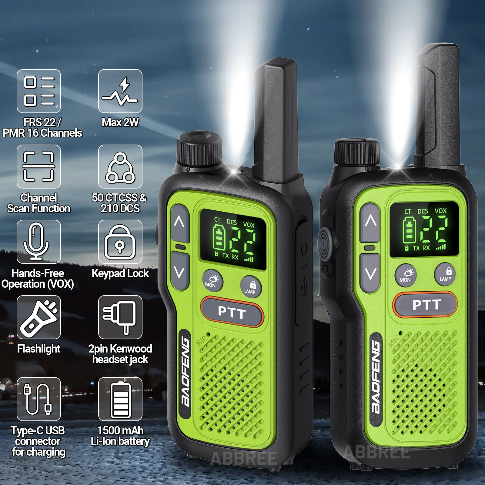 Baofeng BF-T18 Portable FRS/PMR 2-Way Radio Set (2-Piece), Easy-to-Use Mini Walkie Talkie for Family Travel - Image 2